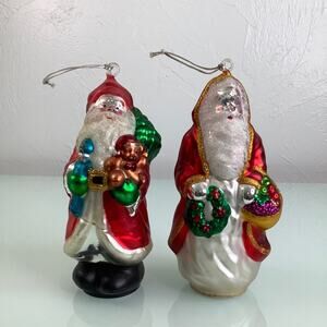 Vintage Handblown glass Department 56 Santa Clauses 7” mercury glass Ornaments